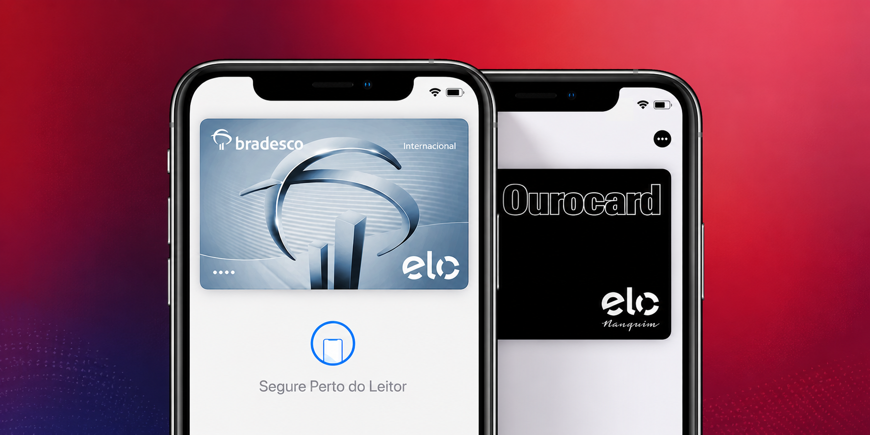 Image of two mobile phone mockups showing the Bradesco bank payment wallet screen.